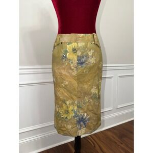 Solezia Korean Brand Floral Print Midi Pencil Skirt Green Yellow Size XS